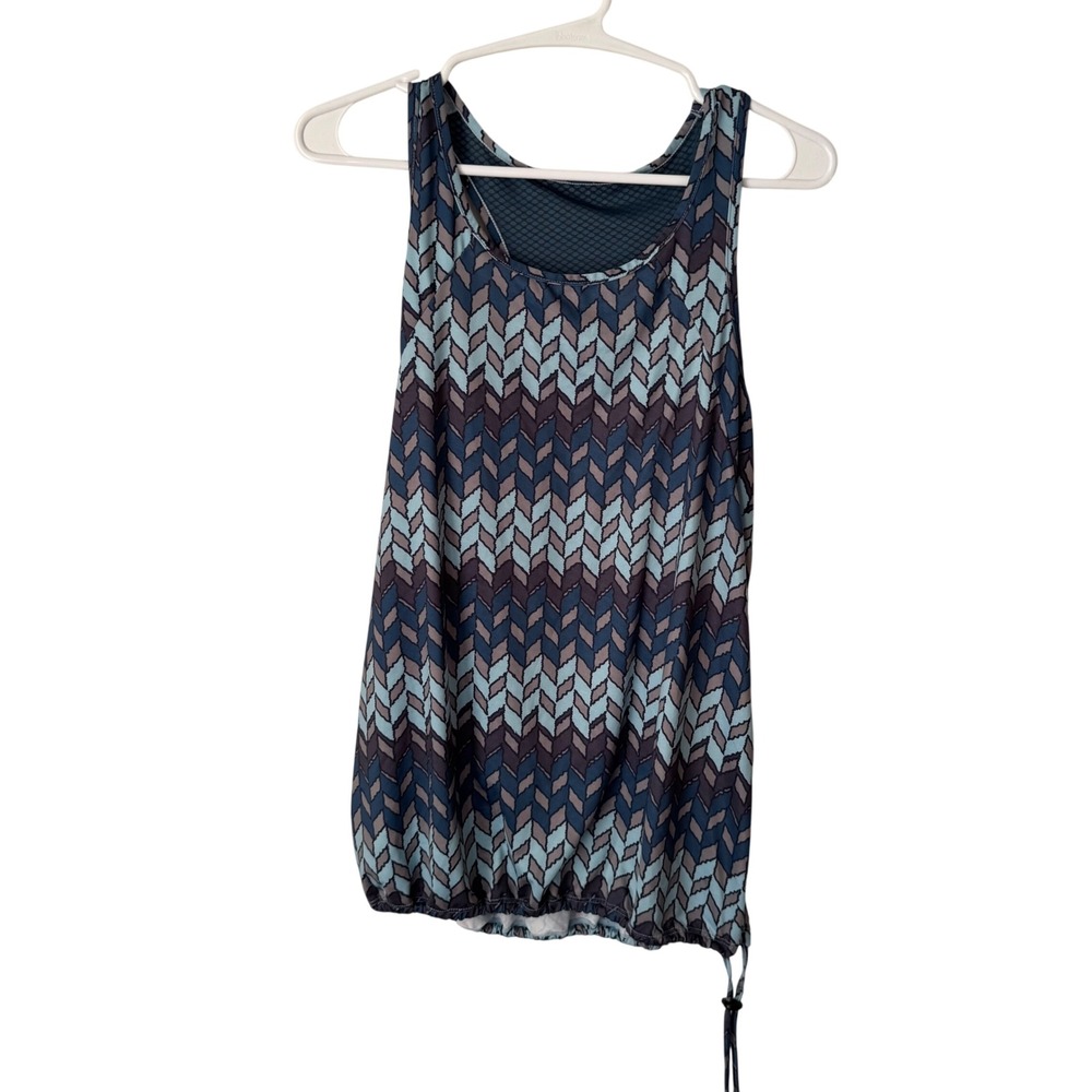 TEMA Athletics Womens Blue‎ Chevron Mesh Back Drawstring Hem Tank Top Size M